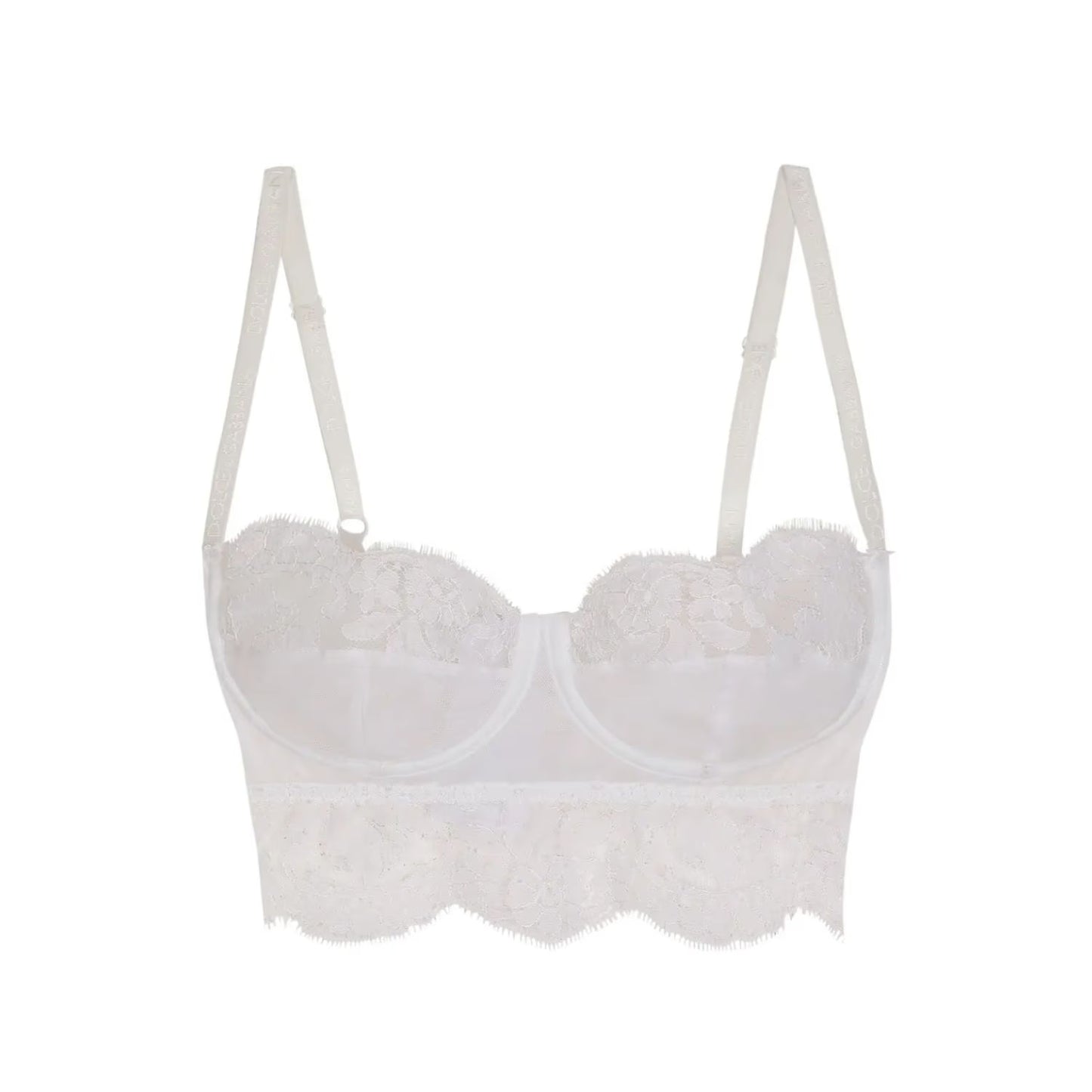 DOLCE&GABBANA Women Bra Balconette Underwire Chantilly Lace Silk White XL RRP386