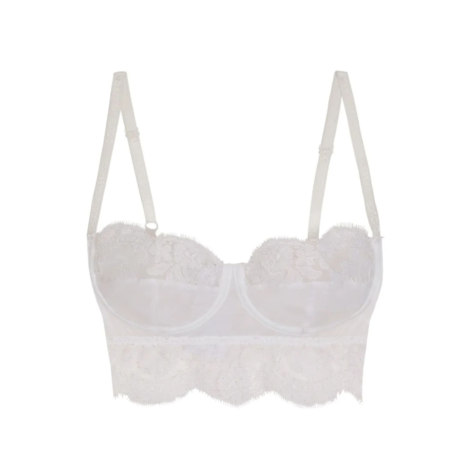 DOLCE&GABBANA Women Bra Balconette Underwire Chantilly Lace Silk White XL RRP386