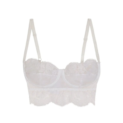 DOLCE&GABBANA Women Bra Balconette Underwire Chantilly Lace Silk White XL RRP386