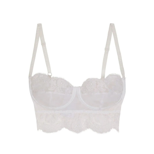 DOLCE&GABBANA Women Bra Balconette Underwire Chantilly Lace Silk White XL RRP386