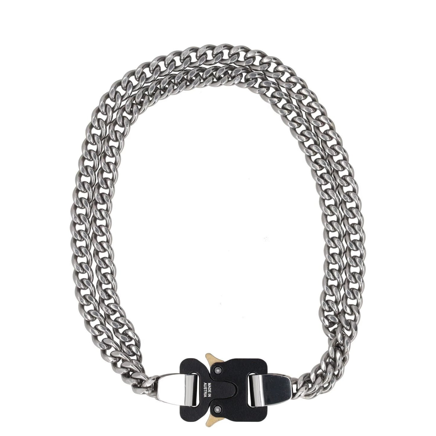 1017 ALYX 9SM Women Chain Necklace Grey Metal Stainless Steel Turn Lock S RRP400