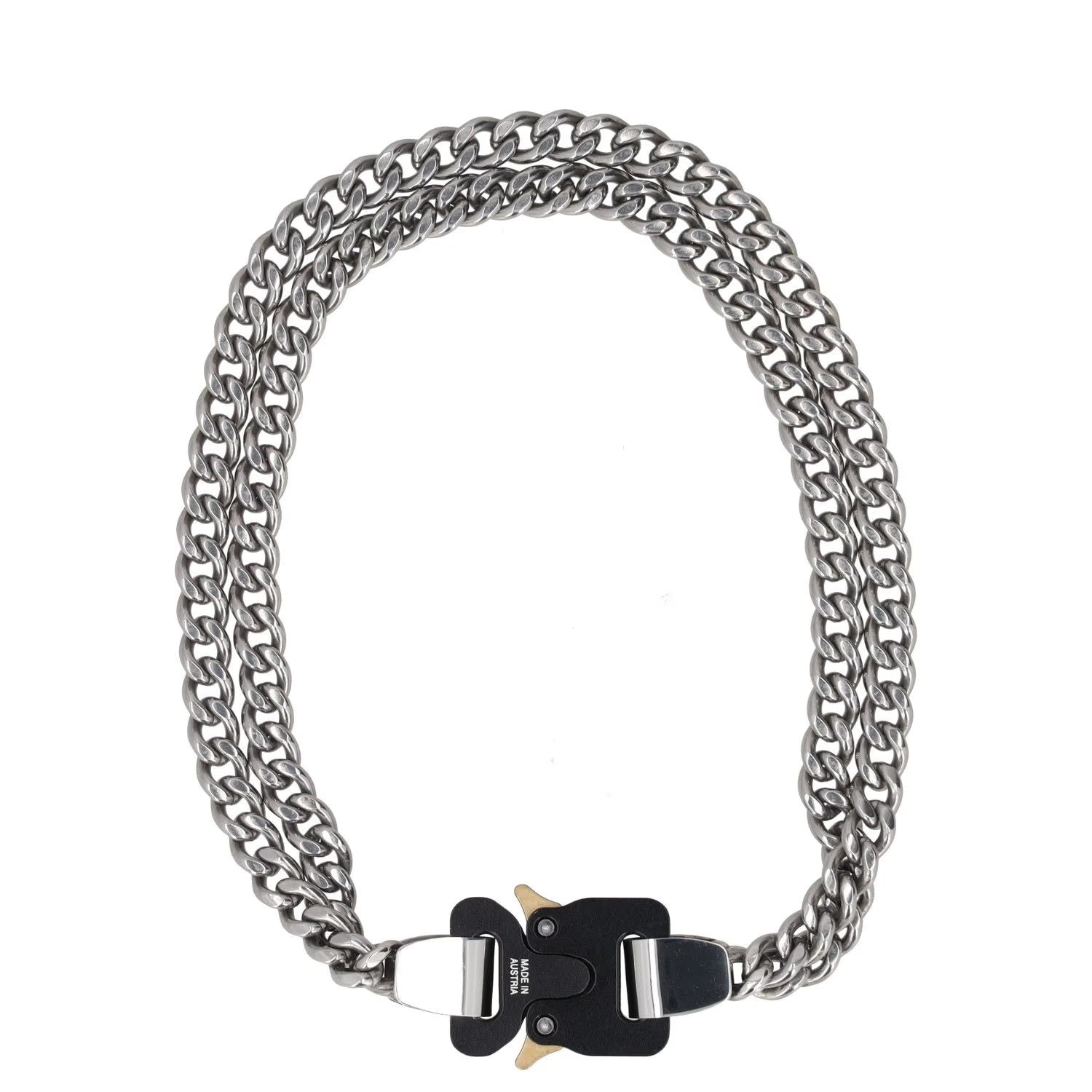 1017 ALYX 9SM Women Chain Necklace Grey Metal Stainless Steel Turn Lock S RRP400