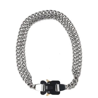 1017 ALYX 9SM Women Chain Necklace Grey Metal Stainless Steel Turn Lock S RRP400