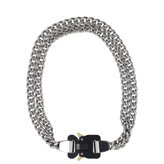 1017 ALYX 9SM Women Chain Necklace Grey Metal Stainless Steel Turn Lock S RRP400