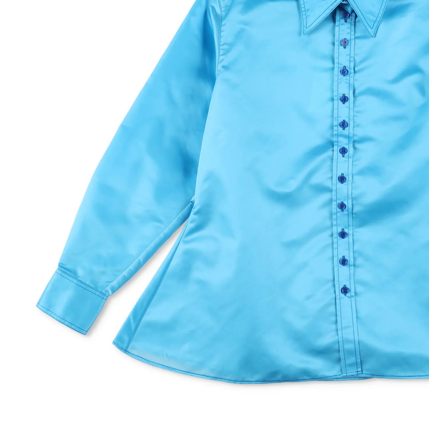 CHRISTOPHER JOHN ROGERS Women Tie Back Satin Shirt Azure Button-Up M RRP1030 — View 3