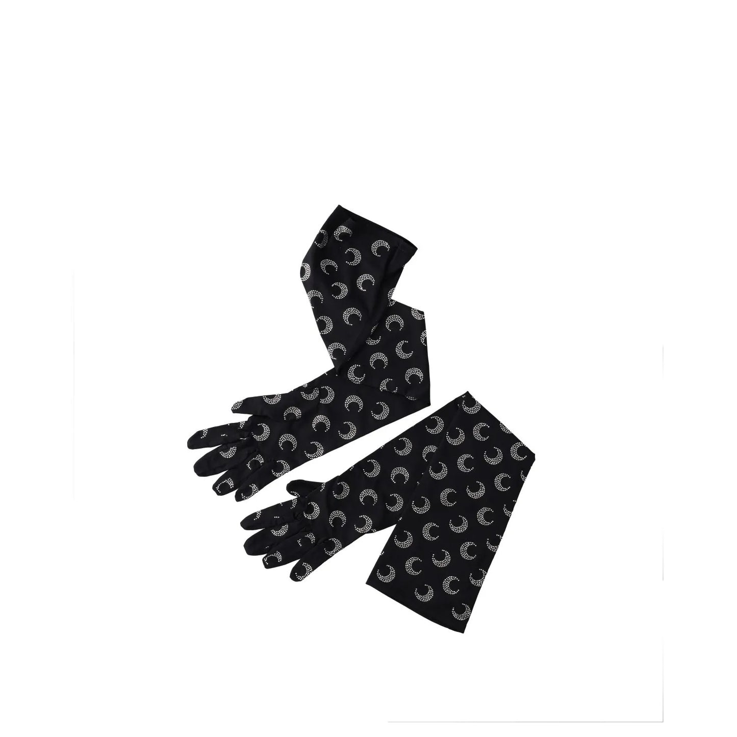 MARINE SERRE Womens Moon Rhinestoned Jersey Wrist Length Gloves Black M-L RRP337 — View 4