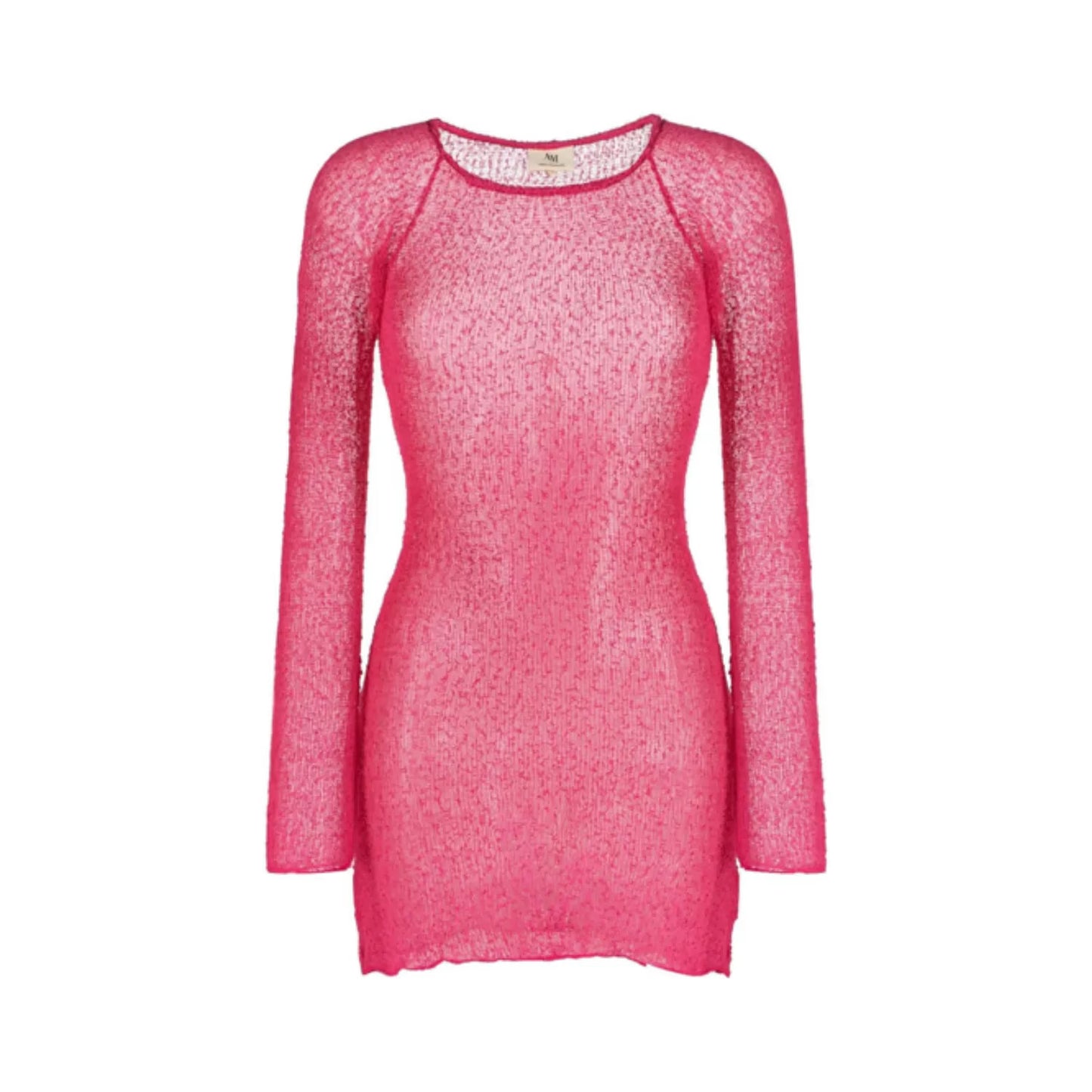 AMBRA MADDALENA Womens Andy Mini Dress Pink Sheer Long Sleeve Boat Neck L RRP135