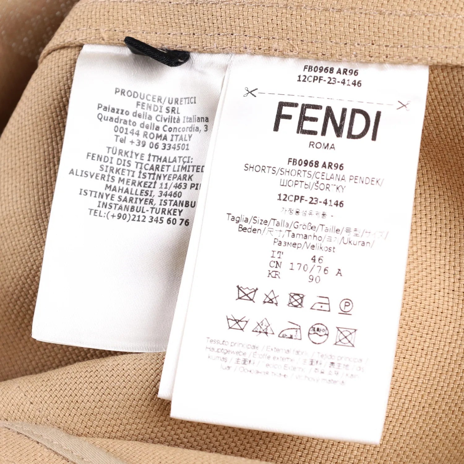 FENDI Mens Bermuda Shorts Paper Canvas Beige Flat Front Zip Size 46 RRP 945 — View 10