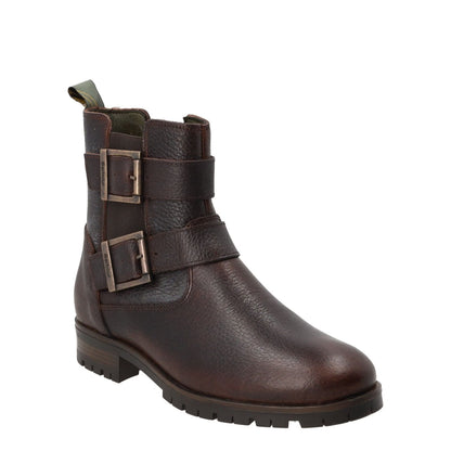 BARBOUR Womens Marina Ankle Boots Leather Brown Two Gold Buckles UK 3 RRP 140 — View 2