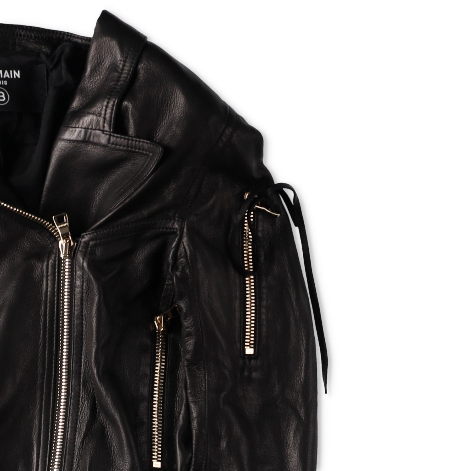 BALMAIN Womens Leather Cropped Biker Jacket Zippers Black Designer RRP3000 — View 7