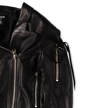 BALMAIN Womens Leather Cropped Biker Jacket Zippers Black Designer RRP3000 — View 7