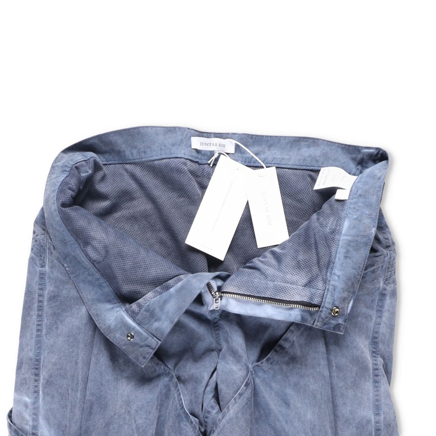 JUNTAE KIM Mens Gather-Twisted Dye Shell Trousers Blue Straight Leg L RRP 720 — View 7