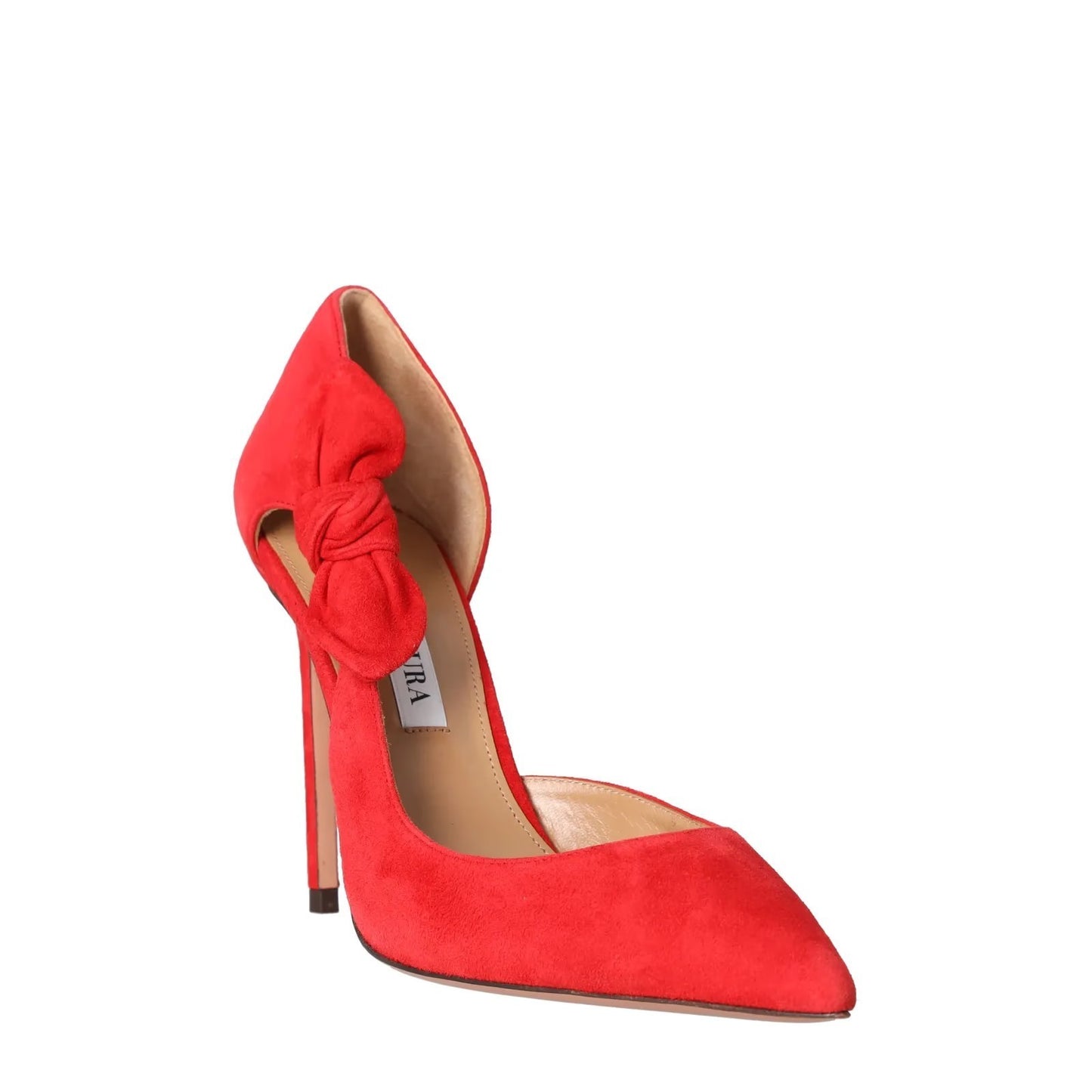 AQUAZZURA Womens Very Bow Tie Pump Red Suede Stylish Stiletto UK 4 RRP 652 — View 2