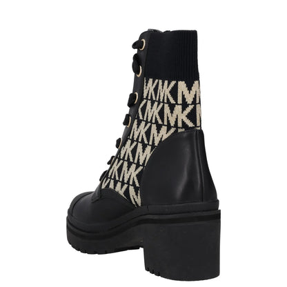 MICHAEL KORS Womens Mid Calf Boots Black Rubber Sole White MK Logo UK 4 RRP 150 — View 5