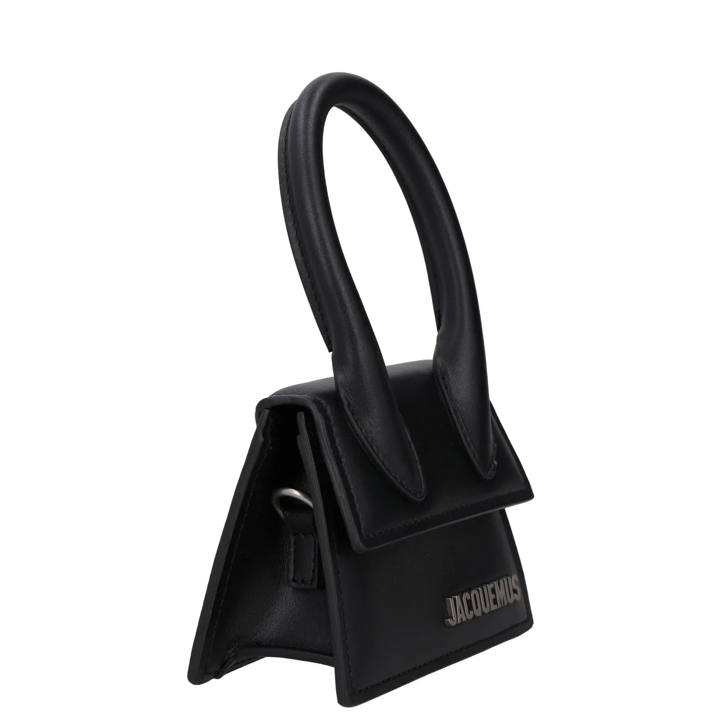 JACQUEMUS Womens Satchel Top Handle Bag Black Leather Silver Logo XS RRP 450 — View 6