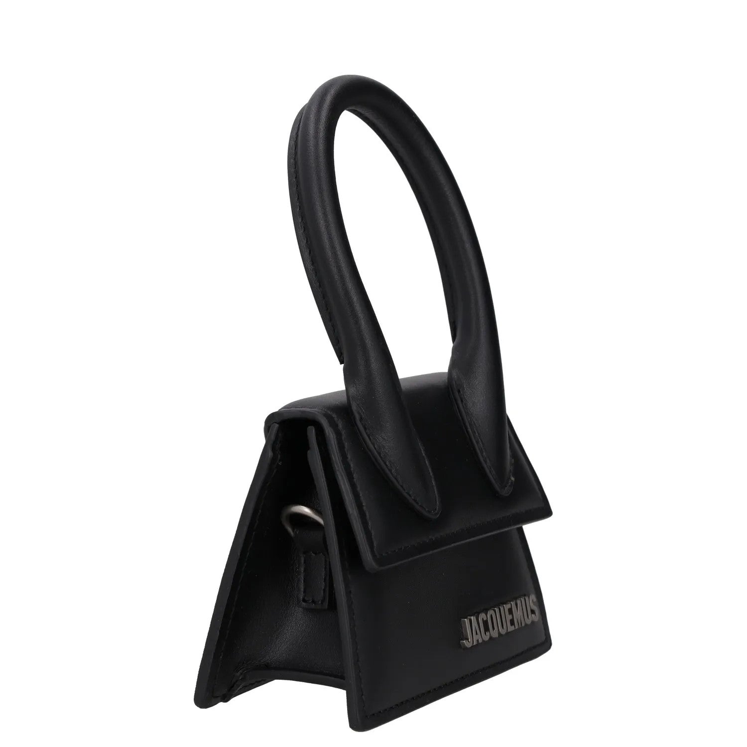 JACQUEMUS Womens Satchel Top Handle Bag Black Leather Silver Logo XS RRP 450 — View 6
