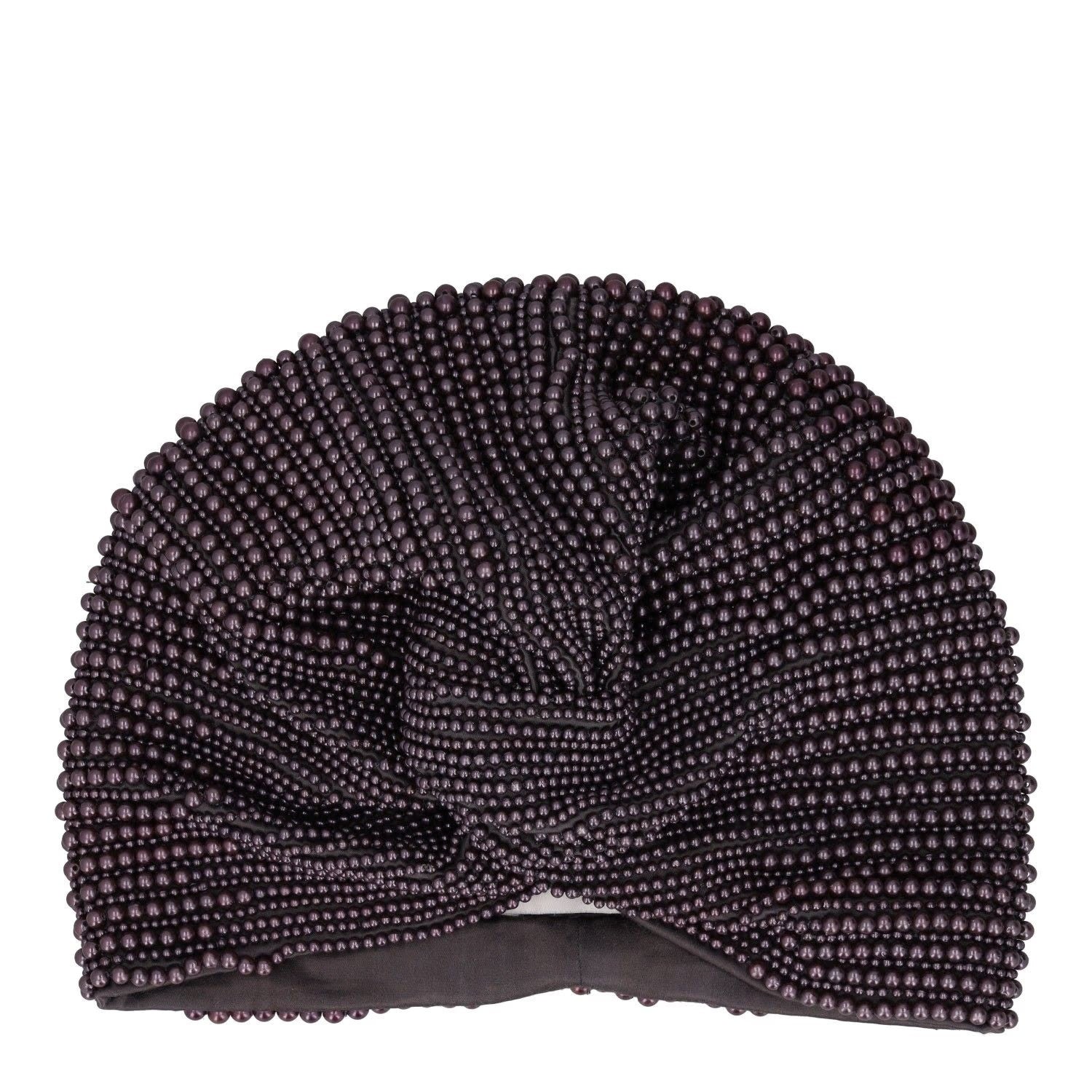 MARY JANE CLAVEROL Womens Turban Hat Purple Beaded Elastic One Size RRP 355