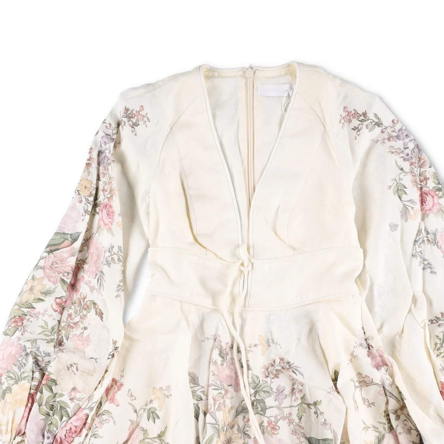 ZIMMERMANN Womens Waverly La Plunge Floral Print Mini Dress Cream UK10 RRP 775 — View 2