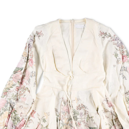 ZIMMERMANN Womens Waverly La Plunge Floral Print Mini Dress Cream UK10 RRP 775 — View 2