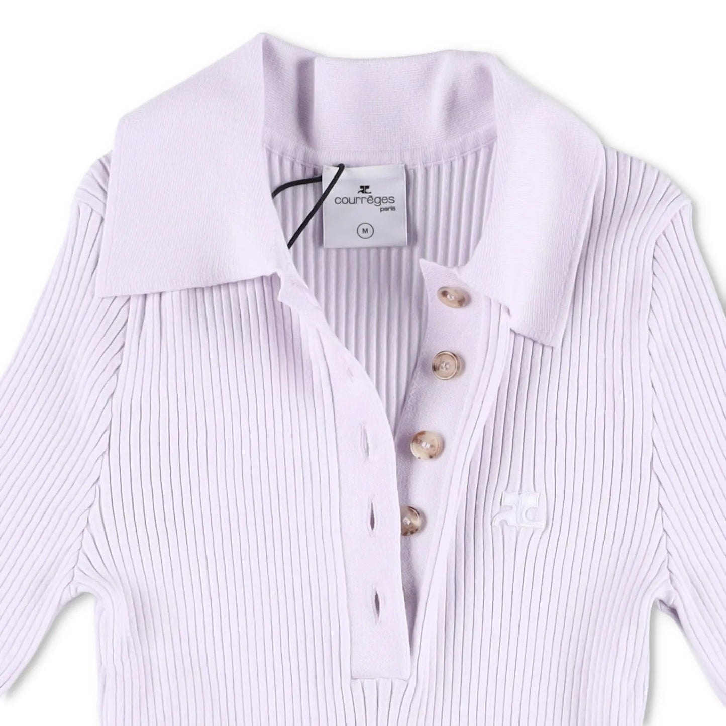 COURREGES Womens Rib Knit Polo Basic Blouse Purple Collared Buttoned L RRP 440 — View 6