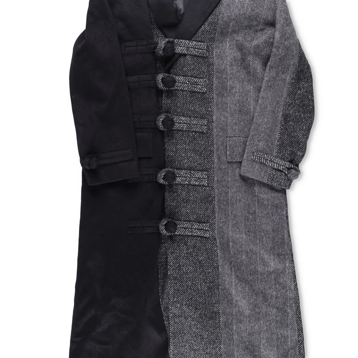 FENG CHEN WANG Mens Multi Flannel Stripe Overcoat Black Grey Size XL RRP 1275 — View 5