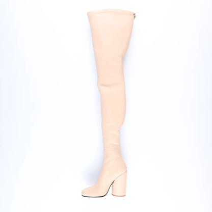 BURBERRY Womens Thigh High Boots Ivory Leather Zip Closure UK 5 RRP 1750 — View 7
