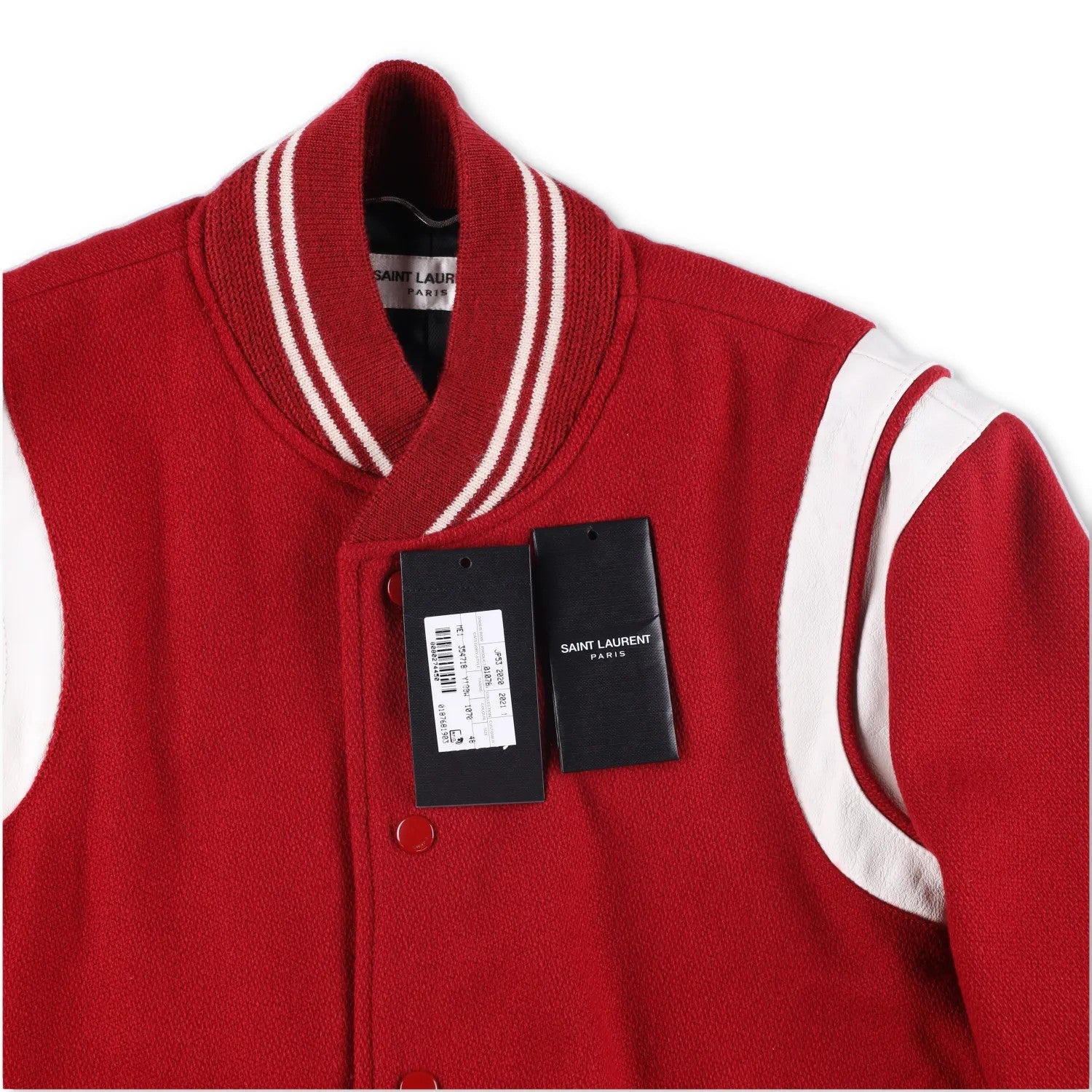 SAINT LAURENT Womens Varsity Jacket Red White Wool Snap Closure Size 48 RRP 2000 — View 9