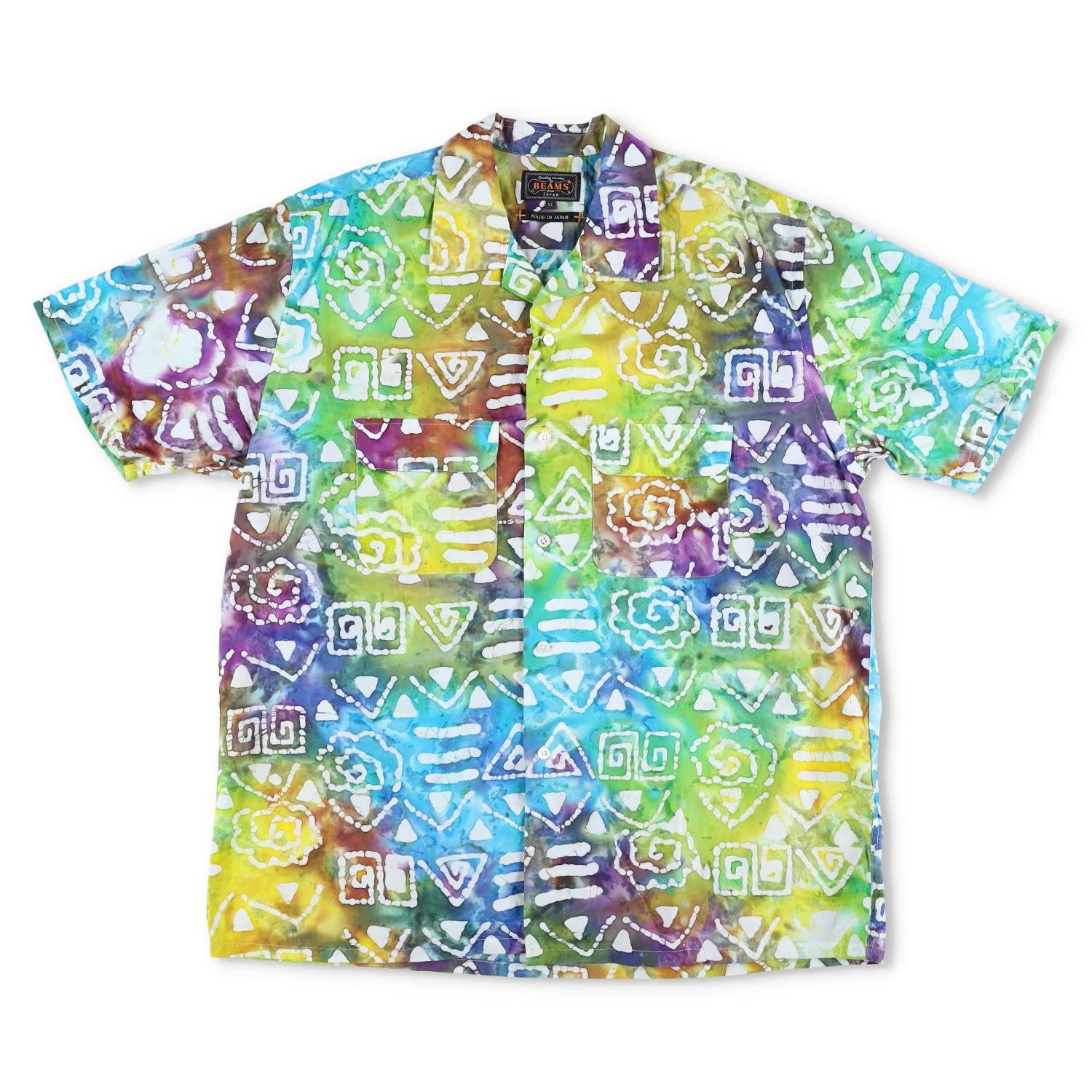 BEAMS Mens Shirt Cotton Button-Up Multicoloured Short Sleeve Size XL RRP 175