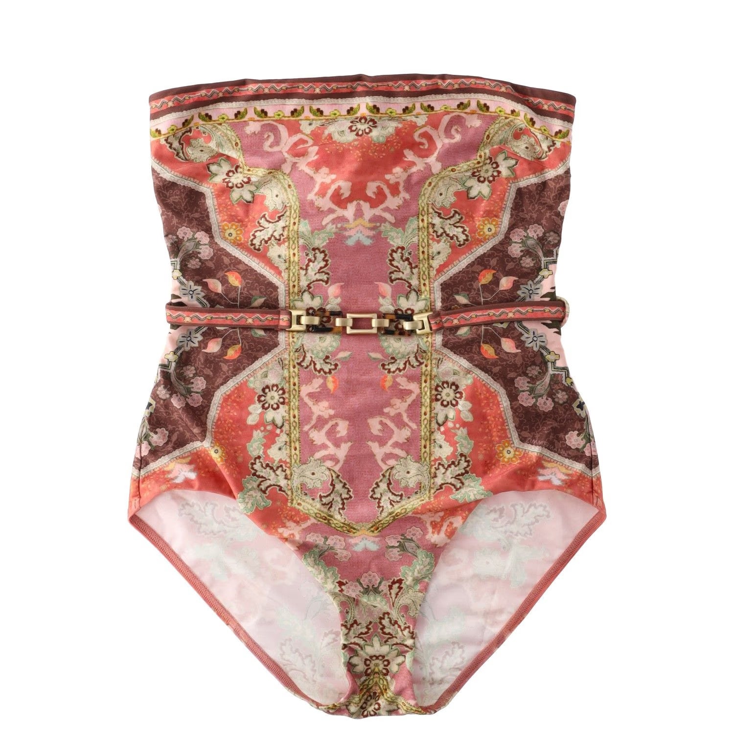 ZIMMERMANN Womens Wylie Belted Bandeau Print Swimsuit Red Strapless UK14 RRP 330