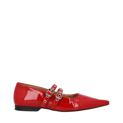 GANNI Womens Mary Janes Flat Red Leather Pointy Toe Double Strap UK 4 RRP 275