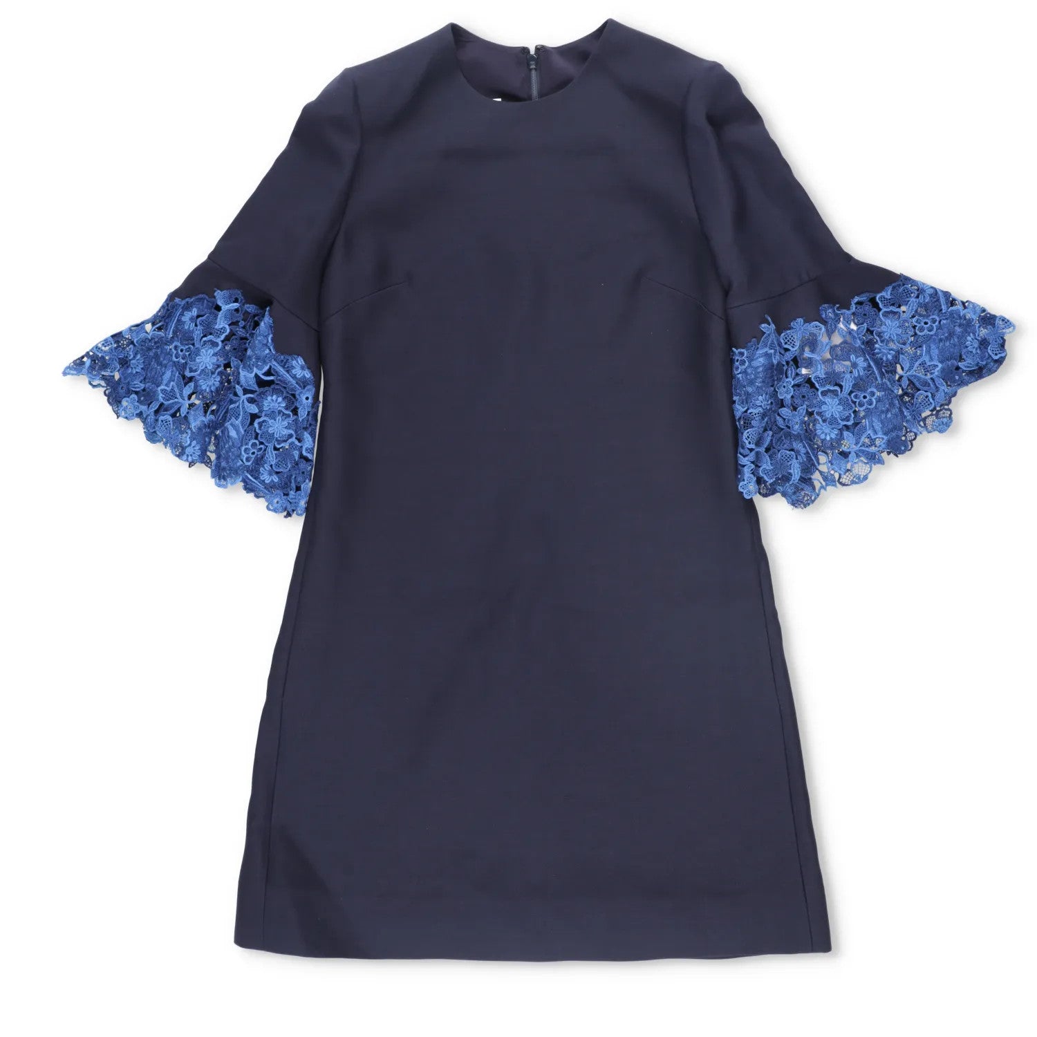 Valentino Womens Dress Mini Blue Lace Zip Round Neck 3/4 Bell Sleeve 38 RRP 1800 — View 4