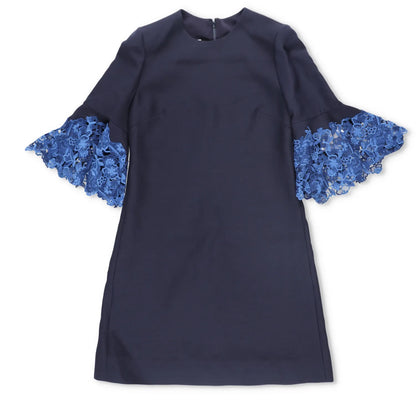 Valentino Womens Dress Mini Blue Lace Zip Round Neck 3/4 Bell Sleeve 38 RRP 1800 — View 4