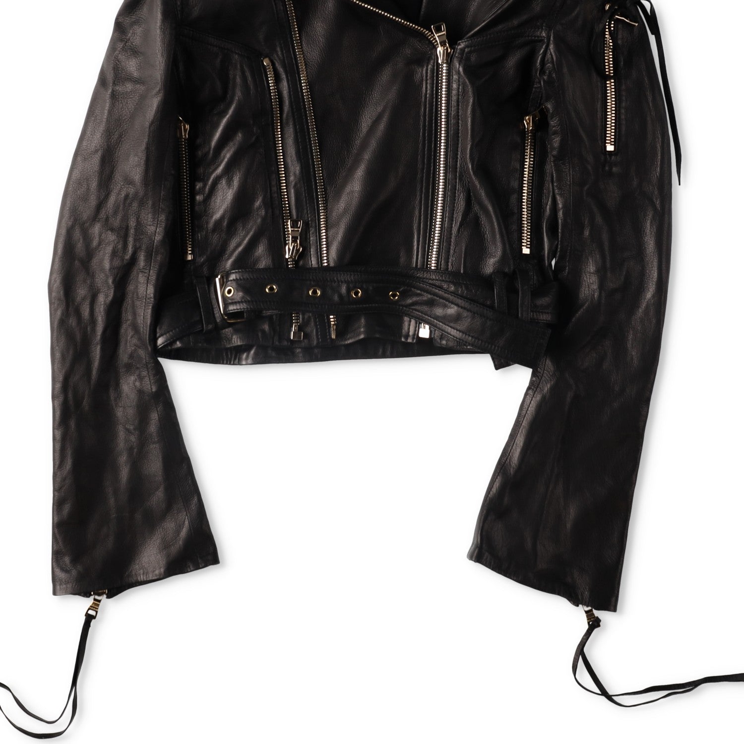 BALMAIN Womens Leather Cropped Biker Jacket Zippers Black Designer RRP3000 — View 2