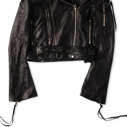 BALMAIN Womens Leather Cropped Biker Jacket Zippers Black Designer RRP3000 — View 2