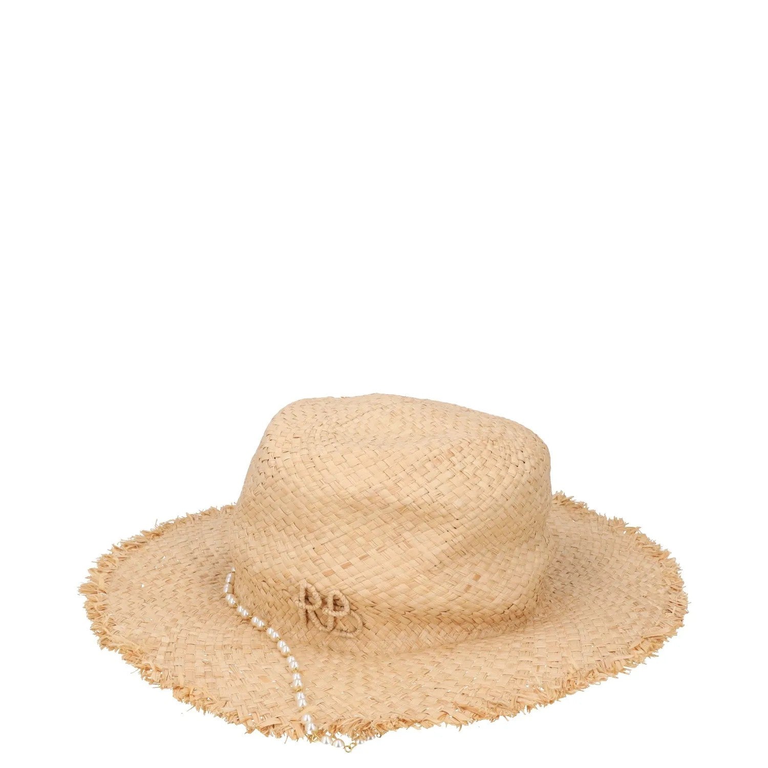 RUSLAN BAGINSKIY Womens Pearl Chain Frayed Fedora Hat Straw Beige Size S RRP 360 — View 2