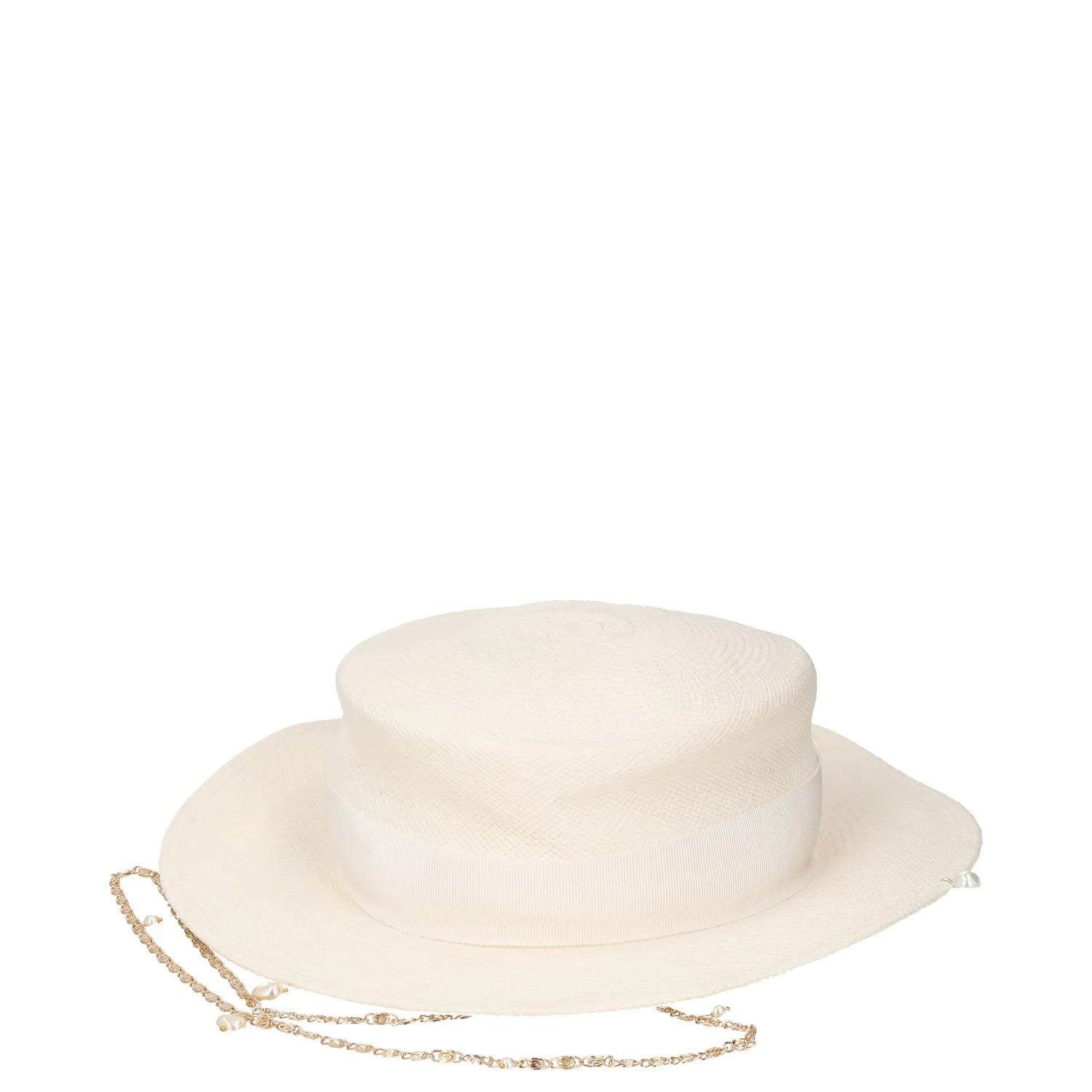 GUCCI Womens Sun Hat Beige Straw Chain Accent Button Summer Size L RRP 400 — View 5