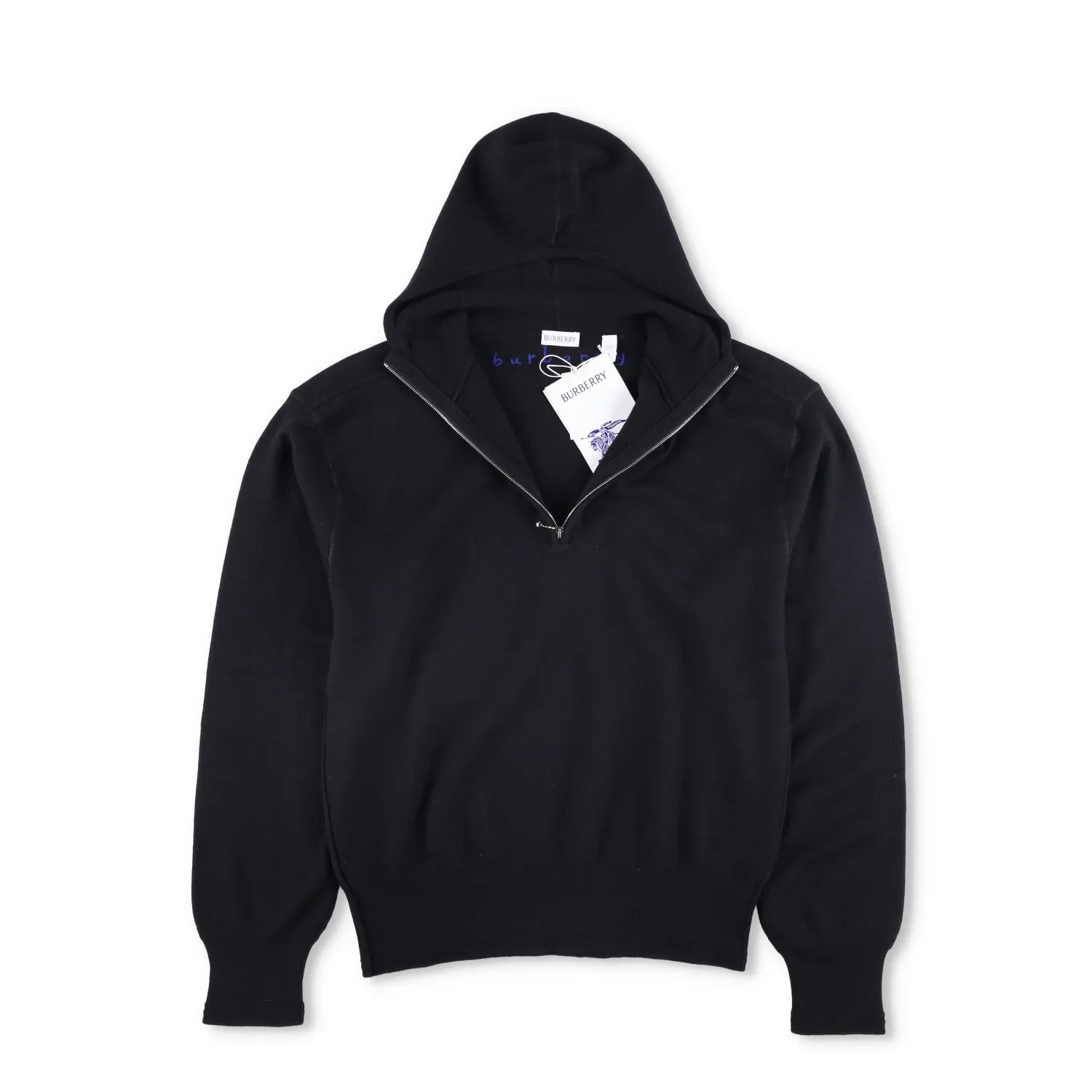 BURBERRY Mens Hoodie Quarter Zip Hooded Long Sleeve Black Wool Pullover S RRP990 — View 5