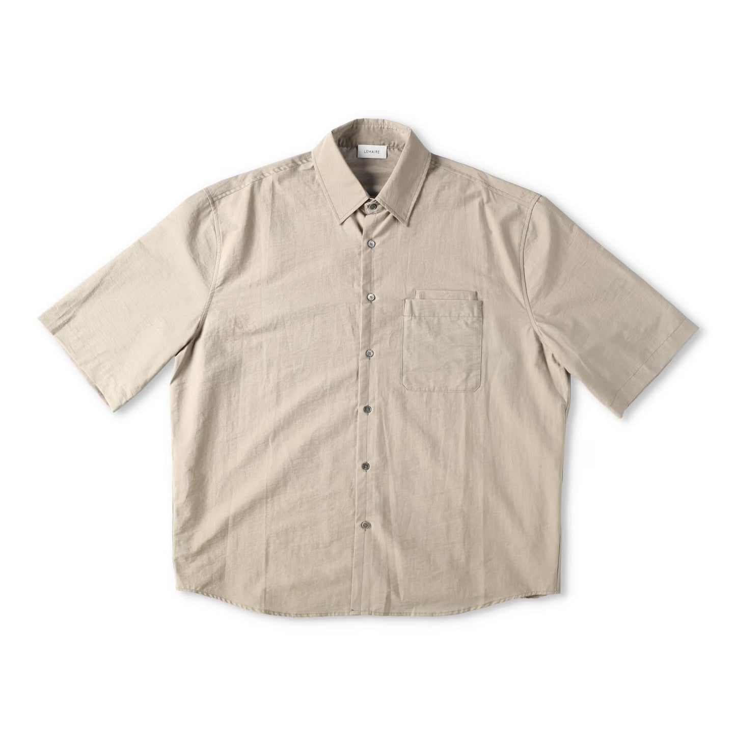 LEMAIRE Mens Double Pocket Short Sleeve Shirt Button-Up Collared Beige 50 RRP570
