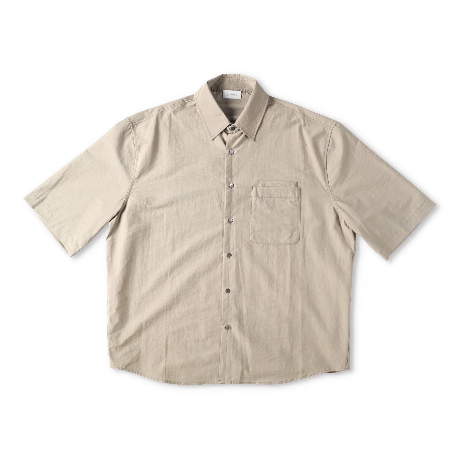 LEMAIRE Mens Double Pocket Short Sleeve Shirt Button-Up Collared Beige 50 RRP570