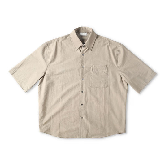 LEMAIRE Mens Double Pocket Short Sleeve Shirt Button-Up Collared Beige 50 RRP570