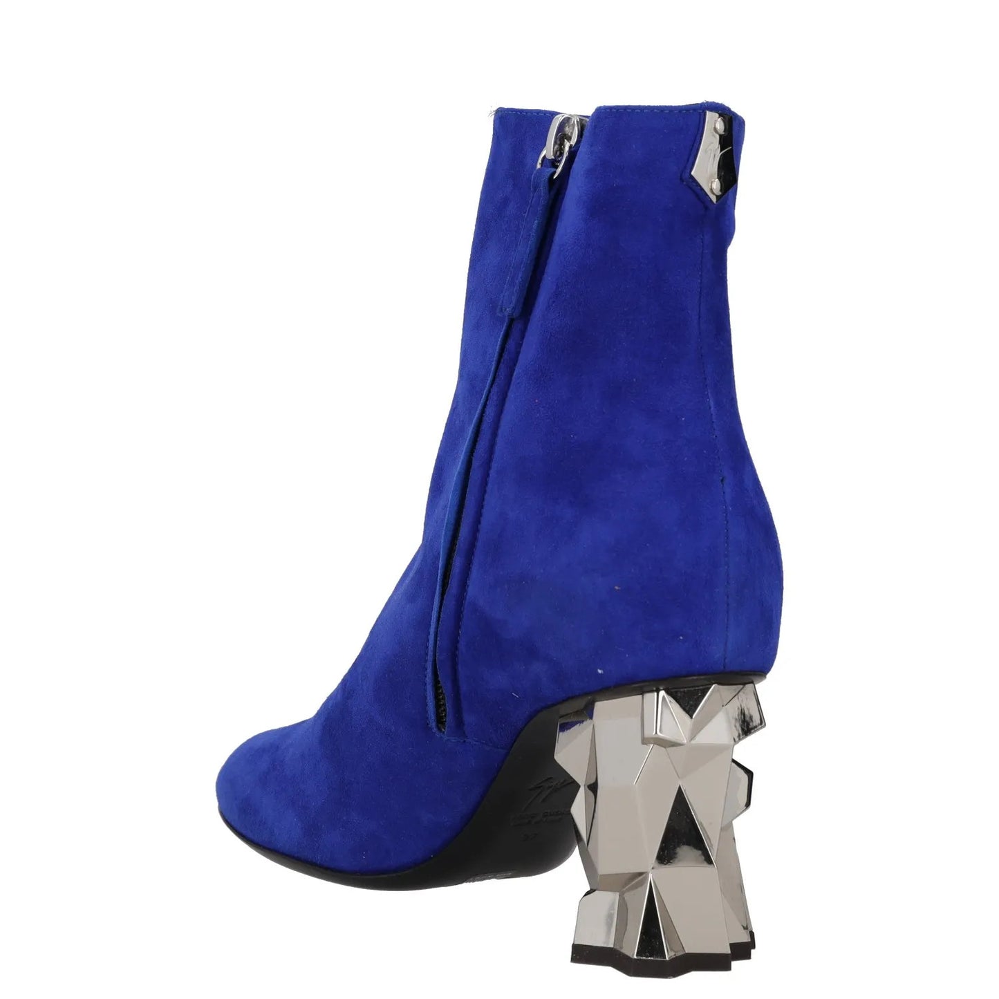 GIUSEPPE ZANOTTI Womens Ankle Boots Blue Leather Metallic Heel Zip UK 4 RRP 400 — View 5