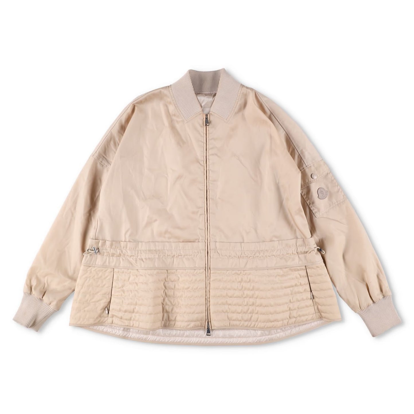 MONCLER Womens Bomber Jacket Beige Nylon Long Sleeve Quilted Zip RRP 1200