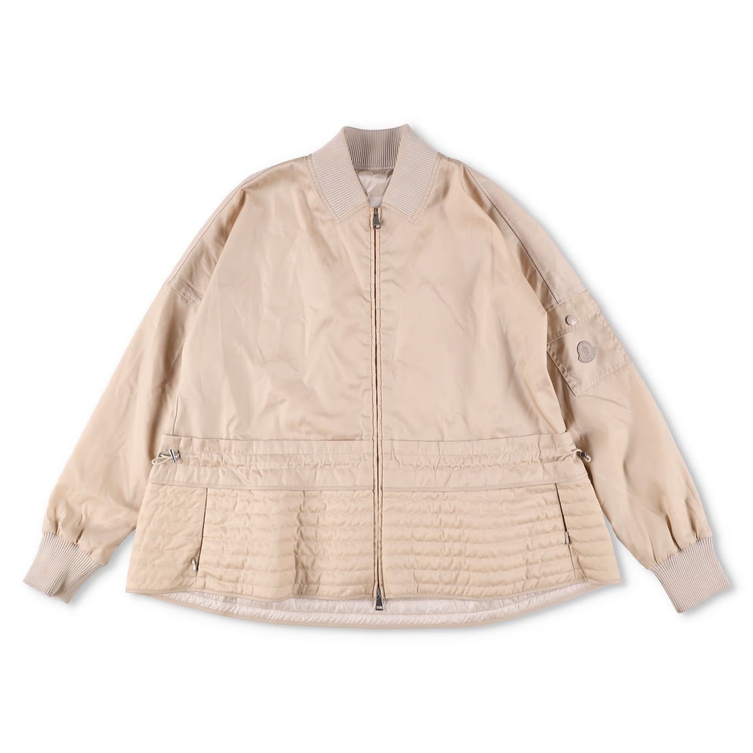 MONCLER Womens Bomber Jacket Beige Nylon Long Sleeve Quilted Zip RRP 1200