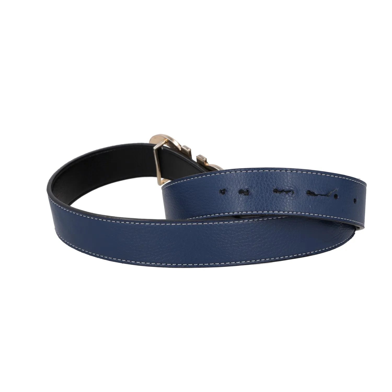 SALVATORE FERRAGAMO Womens Belt Blue Leather Gold Buckle Size 46 RRP 350 — View 14
