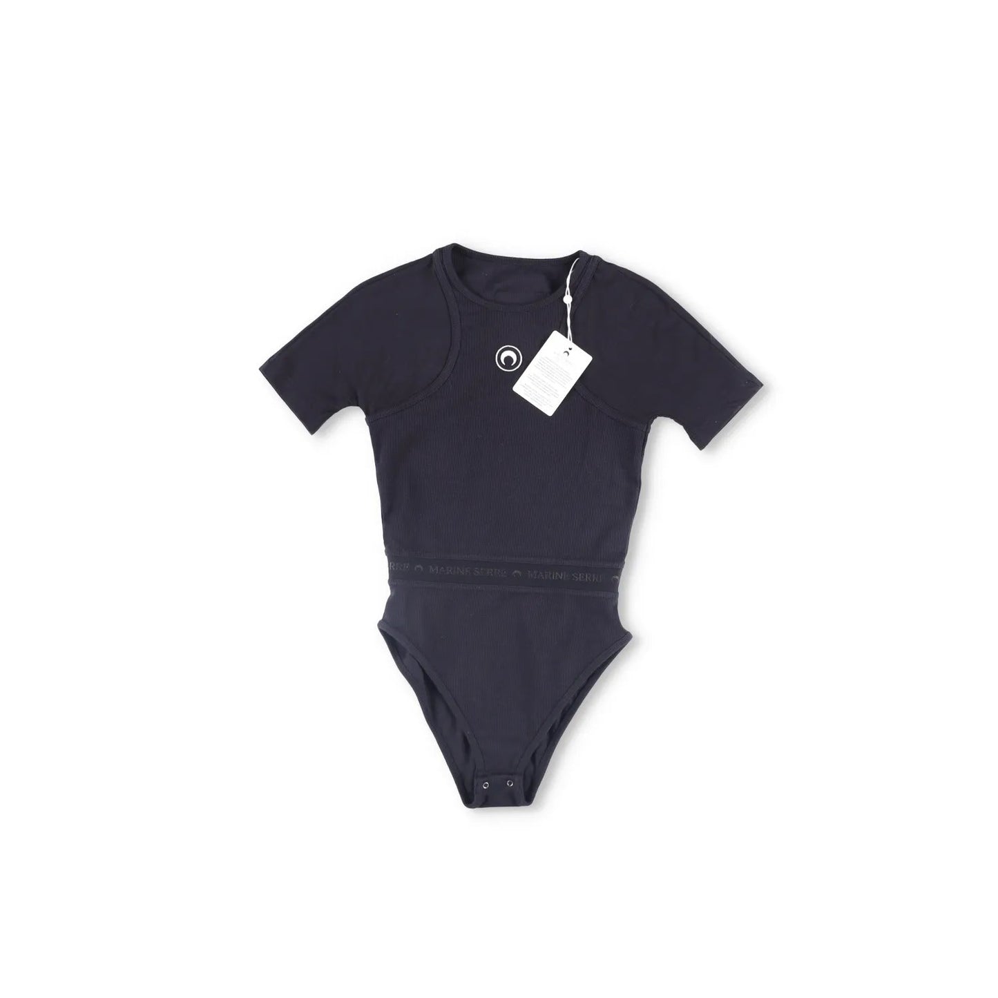 MARINE SERRE Womens Organic Cotton Rib 2X2 One-Piece Bodysuit Black XS RRP 260 — View 5