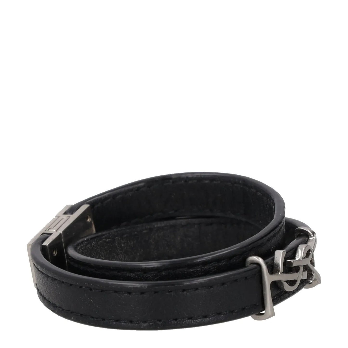SAINT LAURENT Womens Bracelet Black Leather Silver YSL Buckle Size S RRP 255 — View 6