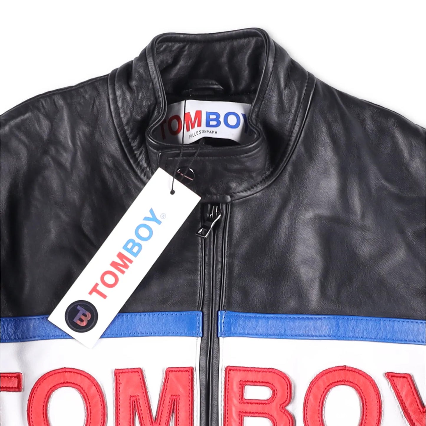 TOM BOY BY FILLES PAPA Mens Leather Jacket Black White Red Blue Size M RRP 700 — View 6
