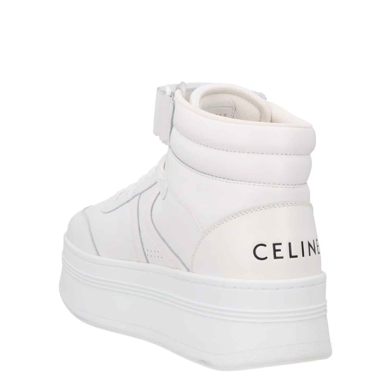 CELINE Womens Mid Lace-Up Sneakers Scratch Leather High Tops White UK 7 RRP 740 — View 5