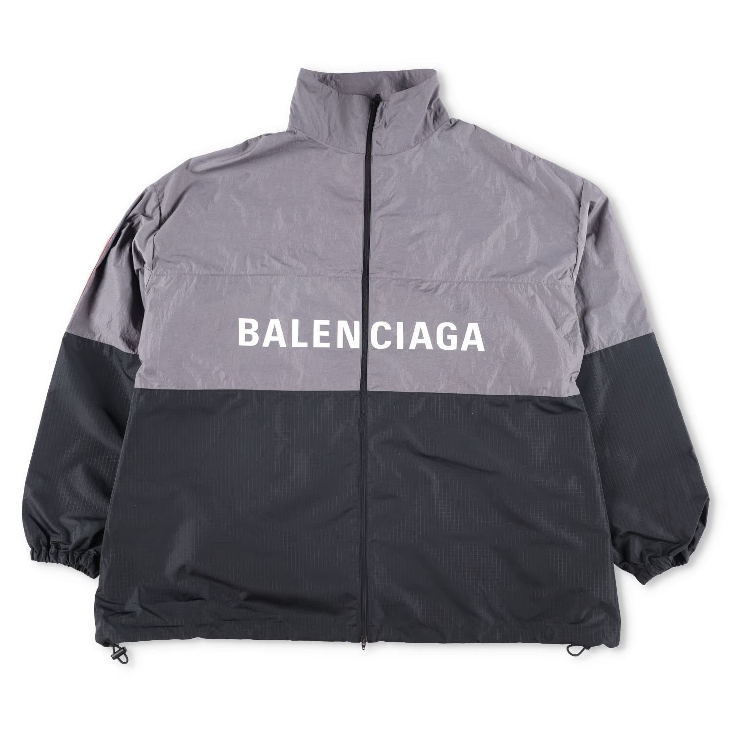 BALENCIAGA Mens Track Jacket Grey Black Windbreaker Stand-Up Collar 48 RRP 1500