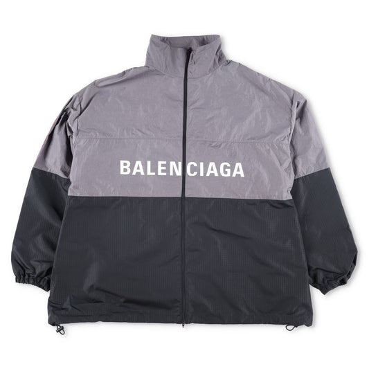 BALENCIAGA Mens Track Jacket Grey Black Windbreaker Stand-Up Collar 48 RRP 1500